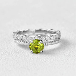 1.0 CT Round Peridot August Birthstone Pave Bridal Ring Set in 925 Sterling Silver - Danni Martinez