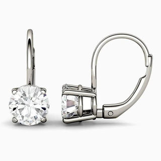 2.0 TCW Round Moissanite Lever back Earrings in 925 Sterling Silver- The 'Raphael' Earrings - Danni Martinez