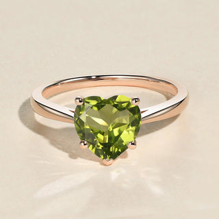 2.0 CT Heart Peridot August Birthstone Solitaire Ring in 925 Sterling Silver - Danni Martinez