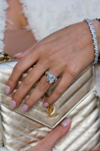 3.0 TCW Pear Moissanite Half Eternity Diamond Wedding Band in 925 Sterling Silver- The ‘Nicole’ Wedding Band - Danni Martinez