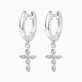 0.30 TCW Round Moissanite Hoop Drop Cross Earrings in 925 Sterling Silver- The 'Thaddeus' Earrings - Danni Martinez