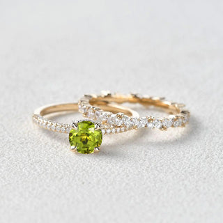1.0 CT Round Peridot August Birthstone Pave Bridal Ring Set in 925 Sterling Silver - Danni Martinez
