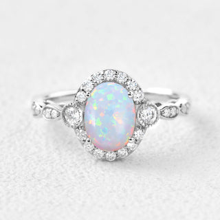 1.50 CT Oval Opal October Birthstone Vintage Ring in 925 Sterling Silver - Danni Martinez