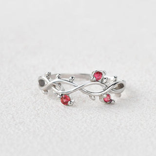 0.10 TCW Round Garnet January Birthstone Twig Wedding Band in 925 Sterling Silver - Danni Martinez