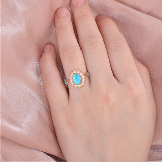 2.0 CT Oval Turquoise December Birthstone Halo Ring in 925 Sterling Silver - Danni Martinez