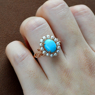 2.0 CT Oval Turquoise December Birthstone Halo Ring in 925 Sterling Silver - Danni Martinez