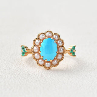 2.0 CT Oval Turquoise December Birthstone Halo Ring in 925 Sterling Silver - Danni Martinez