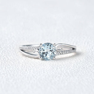 1.0 CT Round Aquamarine March Birthstone Unique Ring in 925 Sterling Silver - Danni Martinez