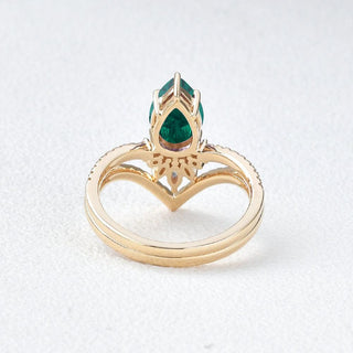 1.70 CT Pear Emerald May Birthstone Unique Bridal Ring Set in 925 Sterling Silver - Danni Martinez