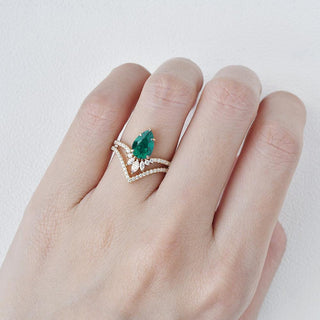 1.70 CT Pear Emerald May Birthstone Unique Bridal Ring Set in 925 Sterling Silver - Danni Martinez