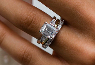 3.0 CT Emerald Moissanite Three Stone Diamond Ring in 925 Sterling Silver- The ‘Rosa’ Ring - Danni Martinez