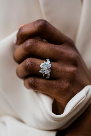 3.0 TCW Pear & Marquise Moissanite Two Stone Diamond Ring in 925 Sterling Silver- The ‘Bridget’ Ring - Danni Martinez