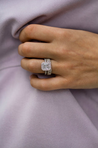 2.0 CT Radiant Moissanite Halo & Pave Diamond Ring in 925 Sterling Silver- The ‘Nathaniel’ Ring - Danni Martinez