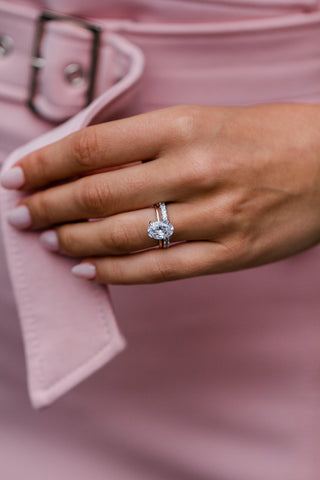 2.0 CT Oval Moissanite Hidden Halo Diamond Ring in 925 Sterling Silver- The ‘Kenya’ Ring - Danni Martinez