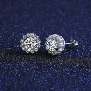0.70 TCW Round Crystal Flower Moissanite Stud Solitaire Earrings in 925 Sterling Silver- The 'Jana' Earrings - Danni Martinez
