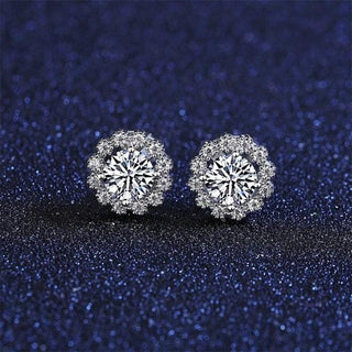 0.70 TCW Round Crystal Flower Moissanite Stud Solitaire Earrings in 925 Sterling Silver- The 'Jana' Earrings - Danni Martinez