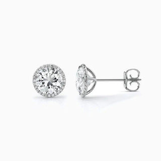 8.0 TCW Round Moissanite Halo Earrings in 925 Sterling Silver- The 'Belinda' Earrings - Danni Martinez