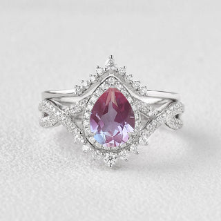2.0 CT Pear Opal Art Deco October Birthstone Bridal Ring Set in 925 Sterling Silver - Danni Martinez