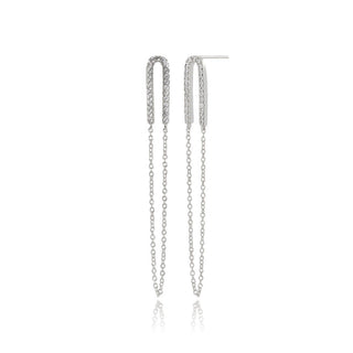 0.50 TCW Round Moissanite Long Chain Earrings in 925 Sterling Silver- The 'Vaughn' Earrings - Danni Martinez