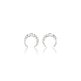 0.10 TCW Round Moissanite Crescent Moon Earrings in 925 Sterling Silver- The 'Christy' Earrings - Danni Martinez
