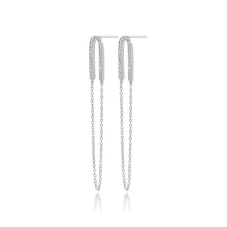 0.50 TCW Round Moissanite Long Chain Earrings in 925 Sterling Silver- The 'Vaughn' Earrings - Danni Martinez