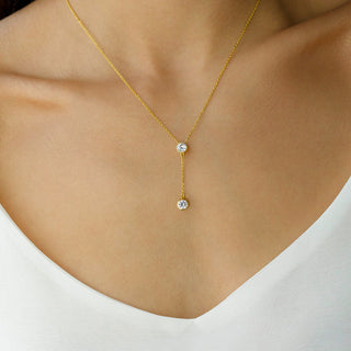 0.6 CT Round Moissanite Double Solitaire Diamond Necklace in 925 Sterling Silver- The ‘Gloria’ Necklace - Danni Martinez