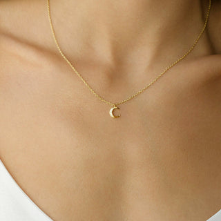 0.05 TCW Round Moissanite Crescent Moon Diamond Necklace in 925 Sterling Silver- The ‘Gideon’ Necklace - Danni Martinez