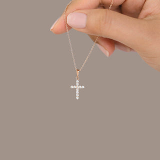 0.25 TCW Round Moissanite Cross Diamond Necklace in 925 Sterling Silver- The ‘Gretchen’ Necklace - Danni Martinez