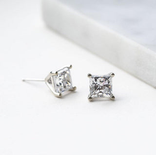 3.0 TCW Princess Moissanite Solitaire Earrings in 925 Sterling Silver- The 'Justine' Earrings - Danni Martinez