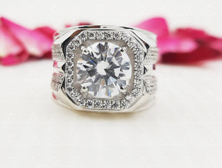 4.09 TCW Round Moissanite Halo Wedding Band in 925 Sterling Silver- The ‘William’ Wedding Band - Danni Martinez