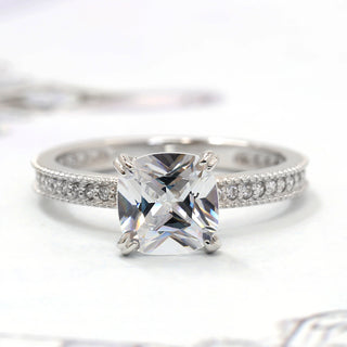 1.25 CT Cushion Moissanite Pave Diamond Ring in 925 Sterling Silver- The ‘Marissa’ Ring - Danni Martinez