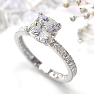 1.25 CT Cushion Moissanite Pave Diamond Ring in 925 Sterling Silver- The ‘Marissa’ Ring - Danni Martinez