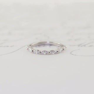 0.65 TCW Marquise Moissanite Half Eternity Diamond Wedding Band in 925 Sterling Silver- The ‘Crystal’ Wedding Band - Danni Martinez