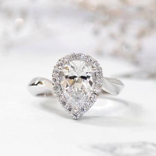 2.0 CT Pear Moissanite Halo Diamond Ring in 925 Sterling Silver- The ‘August’ Ring - Danni Martinez