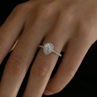 1.5 CT Pear Moissanite Halo Pave Diamond Ring in 925 Sterling Silver- The ‘Walker’ Ring - Danni Martinez