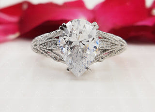 3.0 CT Pear Moissanite Vintage Diamond Ring in 925 Sterling Silver- The ‘Stanley’ Ring - Danni Martinez
