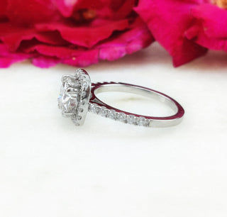 1.75 CT Round Moissanite Halo & Pave Diamond Ring in 925 Sterling Silver- The ‘Grant’ Ring - Danni Martinez