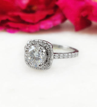 1.75 CT Round Moissanite Halo & Pave Diamond Ring in 925 Sterling Silver- The ‘Grant’ Ring - Danni Martinez