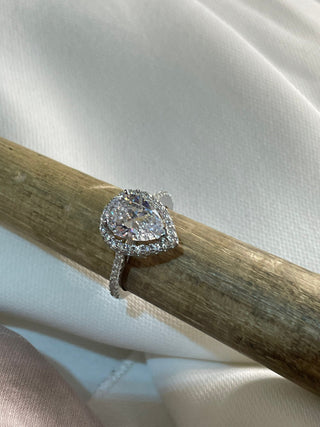 2.0 CT Pear Moissanite Halo Pave Diamond Ring in 925 Sterling Silver- The ‘Alec’ Ring - Danni Martinez
