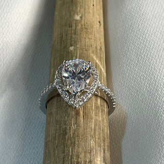 2.0 CT Pear Moissanite Halo Pave Diamond Ring in 925 Sterling Silver- The ‘Alec’ Ring - Danni Martinez