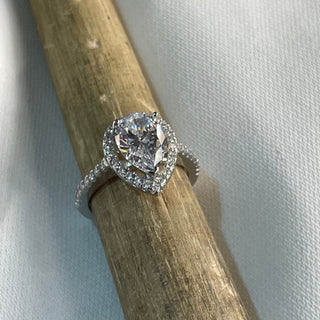 2.0 CT Pear Moissanite Halo Pave Diamond Ring in 925 Sterling Silver- The ‘Alec’ Ring - Danni Martinez