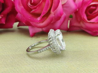 3.50 CT Cushion Moissanite Halo & Pave Diamond Ring in 925 Sterling Silver- The ‘Casey’ Ring - Danni Martinez