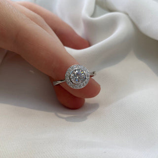 2.0 CT Round Moissanite Halo Diamond Ring in 925 Sterling Silver- The ‘Trevor’ Ring - Danni Martinez