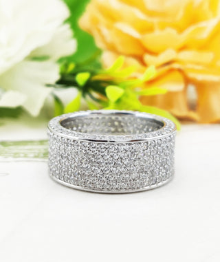 6.75 TCW Round Moissanite Six layered Micro Pave Wedding Band in 925 Sterling Silver- The ‘Isaac’ Wedding Band - Danni Martinez