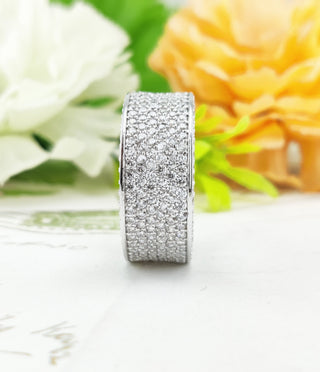 6.75 TCW Round Moissanite Six layered Micro Pave Wedding Band in 925 Sterling Silver- The ‘Isaac’ Wedding Band - Danni Martinez