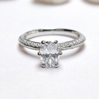 0.75 CT Oval Moissanite Pave Diamond Ring in 925 Sterling Silver- The ‘Ariana’ Ring - Danni Martinez