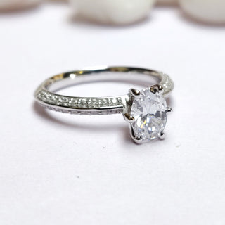 0.75 CT Oval Moissanite Pave Diamond Ring in 925 Sterling Silver- The ‘Ariana’ Ring - Danni Martinez