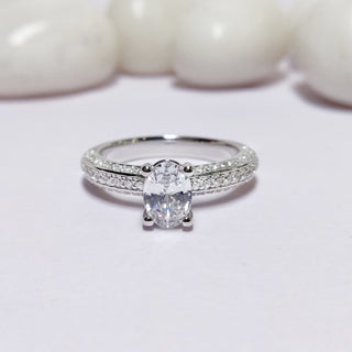 0.75 CT Oval Moissanite Pave Diamond Ring in 925 Sterling Silver- The ‘Elliot’ Ring - Danni Martinez