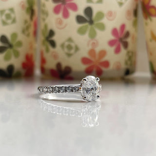 0.75 CT Oval Moissanite Pave Diamond Ring in 925 Sterling Silver- The ‘Franklin’ Ring - Danni Martinez