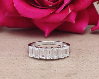 1.8 TCW Emerald Moissanite Half Eternity Diamond Wedding Band in 925 Sterling Silver- The ‘Eli’ Wedding Band - Danni Martinez